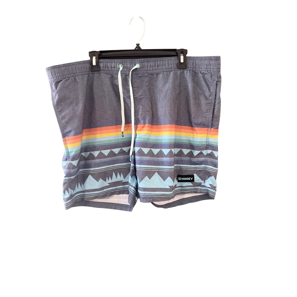 Hooey Mens Western Geometric Striped‎ Board Shorts Blue Multi Size XL 40 Beach